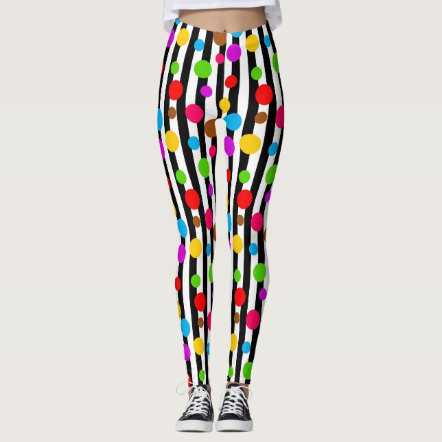 Colourful Polka Dots Stripes Leggings (Front)