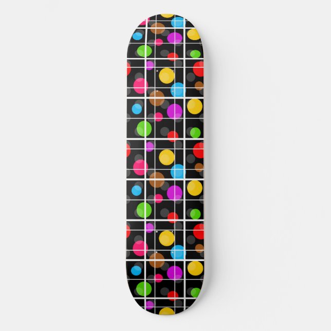 Colourful Polka Dots Windowpane Pattern Design  Skateboard (Front)