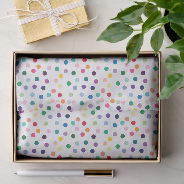 Colourful Polkadot Art Pattern On Crisp White Tissue Paper (Gift)