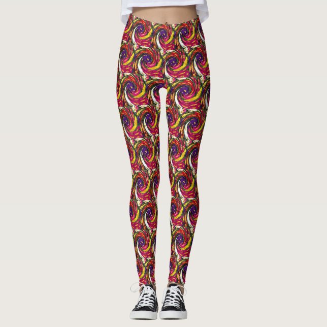 Colourful Polyanthus Primrose Flower Swirl Leggings (Front)