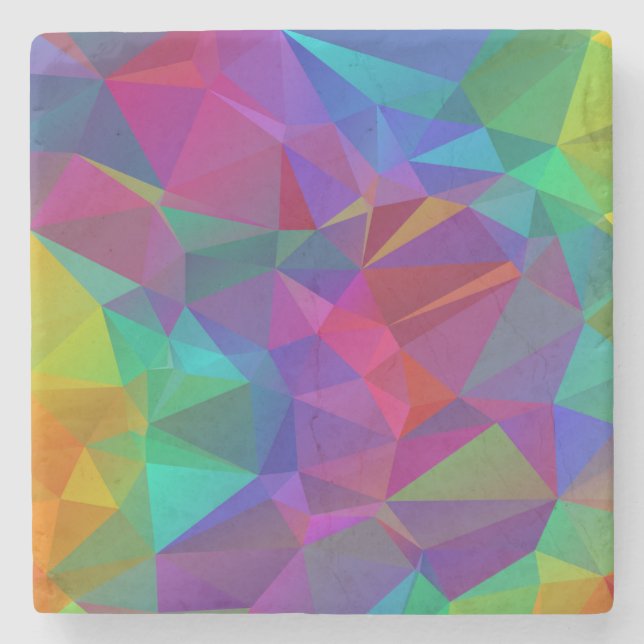Colourful Polygonal Mosaic Pattern Stone Coaster (Front)