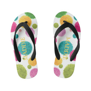 Colourful Pom Pom Print Personalised Kid's Jandals