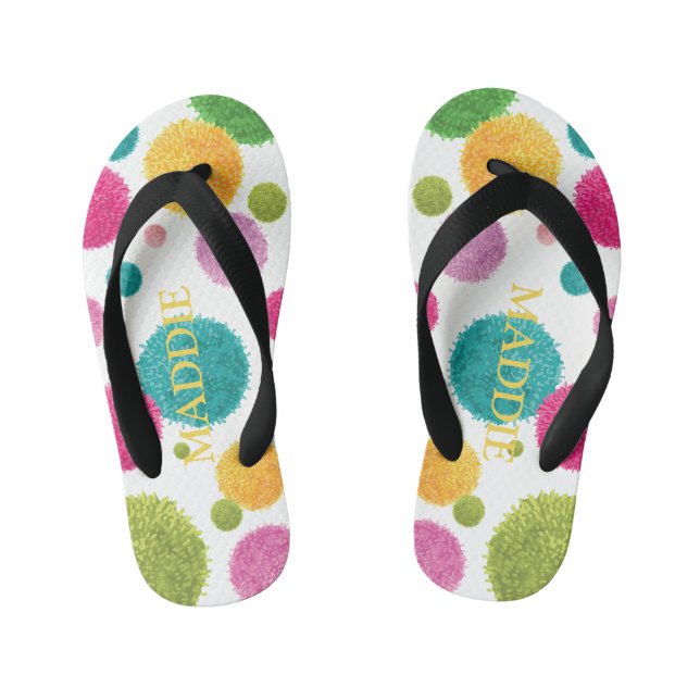 Colourful Pom Pom Print Personalised Kid's Jandals (Footbed)