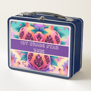 Colourful pomegranate 1st grade star 2025 metal lunch box