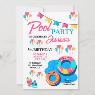 Colourful Pool Party Birthday Invitation