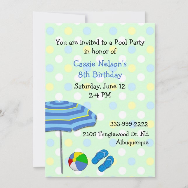 Colourful Pool Party Birthday Invitation (Front)