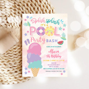 Colourful Pool Party Birthday Invitation