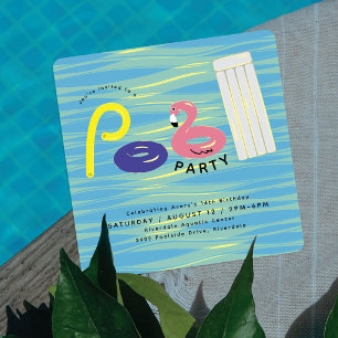 Colourful Pool Party Pool Floats Birthday Invitation