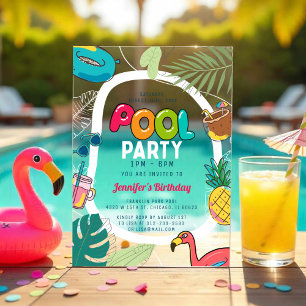 Colourful Pool Party   Swimming Birthday Acrylic Invitations