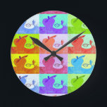 Colourful Pop Art Apple Round Clock<br><div class="desc">Enjoy a bright and colourful style pop art "apple" wall clock wherever you want a splash of colour.</div>