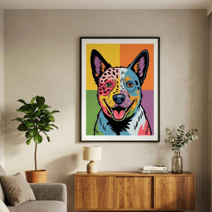 Colourful Pop Art Australian Cattle Dog Portrait Poster