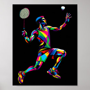 Colourful Pop Art Badminton Player Shuttle Badmint Poster