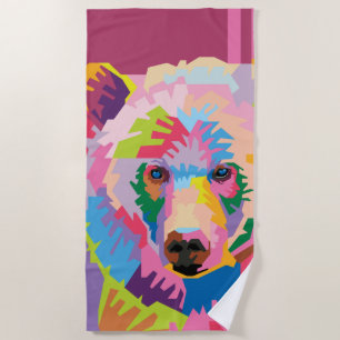 Colourful Pop Art Bear Portrait Beach Towel