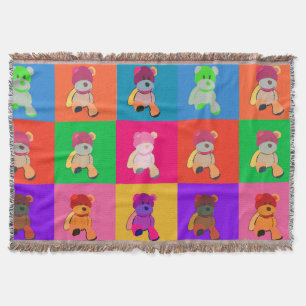 Colourful Pop Art Bears Throw Blanket