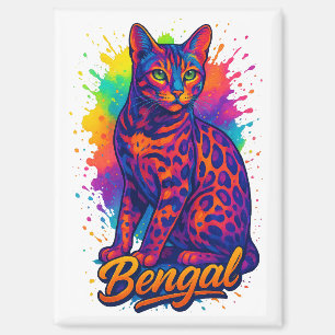 Colourful Pop Art Bengal Cat Illustration Magnet