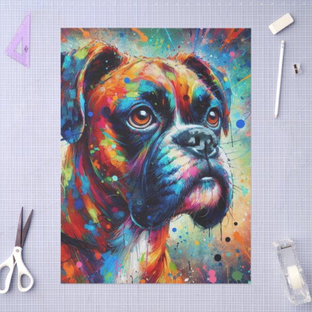 Colourful Pop Art Boxer Dog Decoupage  Tissue Paper (Craft)