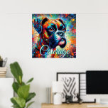 Colourful Pop Art Boxer Dog Personalised Poster<br><div class="desc">Boxer dogs are often seen as symbols of loyalty, courage, and protection. They are known for their playful and energetic nature, as well as their strong bond with their families. Boxers are also associated with resilience and determination, reflecting their history as working dogs. Overall, they embody a sense of strength,...</div>