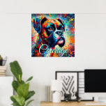 Colourful Pop Art Boxer Dog Personalised Poster<br><div class="desc">Boxer dogs are often seen as symbols of loyalty, courage, and protection. They are known for their playful and energetic nature, as well as their strong bond with their families. Boxers are also associated with resilience and determination, reflecting their history as working dogs. Overall, they embody a sense of strength,...</div>