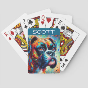 Colourful Pop Art Boxer Dog Personalised Teal Blue Playing Cards