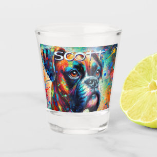 Colourful Pop Art Boxer Dog Personalised Teal Blue Shot Glass