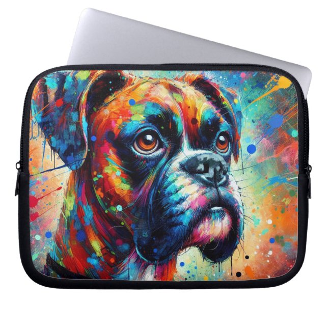 Colourful Pop Art Boxer Dog Puppy Teal Blue Green Laptop Sleeve (Front)