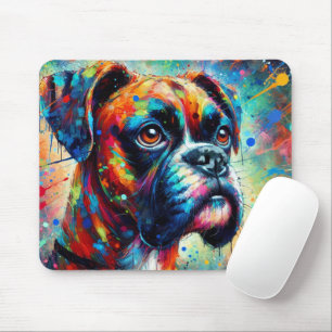 Colourful Pop Art Boxer Dog Puppy Teal Blue Green Mouse Pad