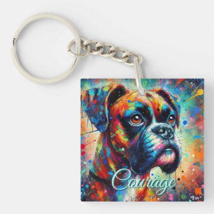 Colourful Pop Art Boxer Dog Teal Blue Dogs Key Ring