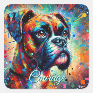 Colourful Pop Art Boxer Dog Teal Blue Dogs Square Sticker