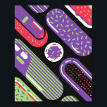 Colourful Pop Art Candy Pattern Poster<br><div class="desc">A playful pop art abstract design featuring candy-shaped patterns in bright lime green,  purple,  and red on a bold black background. Each candy form is decorated with sprinkles,  stripes,  and dots,  creating a fun and energetic Memphis-inspired style. The vibrant composition brings a sweet,  modern,  and youthful aesthetic.</div>