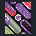 Colourful Pop Art Candy Pattern Poster<br><div class="desc">A playful pop art abstract design featuring candy-shaped patterns in bright lime green,  purple,  and red on a bold black background. Each candy form is decorated with sprinkles,  stripes,  and dots,  creating a fun and energetic Memphis-inspired style. The vibrant composition brings a sweet,  modern,  and youthful aesthetic.</div>