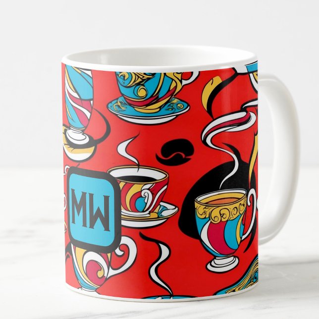 Colourful, pop art, coffee images, monogram mug (Creator Uploaded)