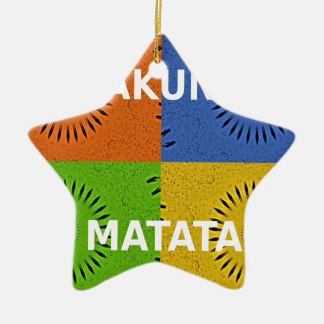 Colourful Pop Art Collage & "Hakuna Matata" Messag Ceramic Tree Decoration (Front)