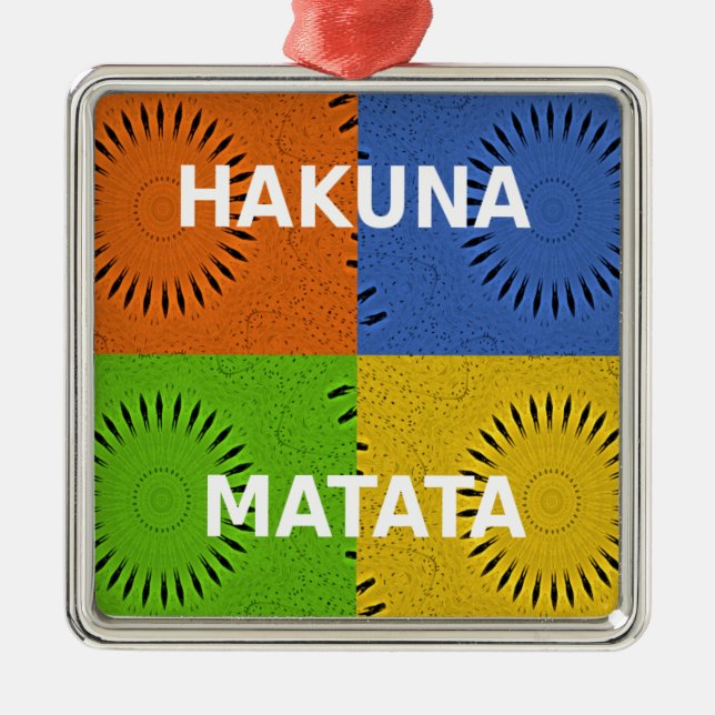 Colourful Pop Art Collage & "Hakuna Matata" Messag Metal Tree Decoration (Front)