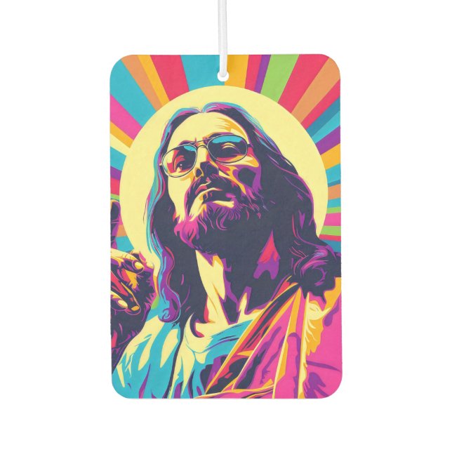 Colourful Pop Art Cool Jesus Car Air Freshener (Front)