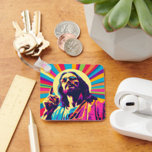 Colourful Pop Art Cool Jesus Key Ring