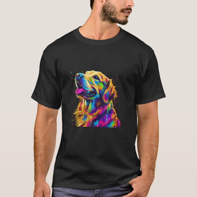 Colourful Pop Art Cute Golden Retriever Dog Portra T-Shirt (Front)