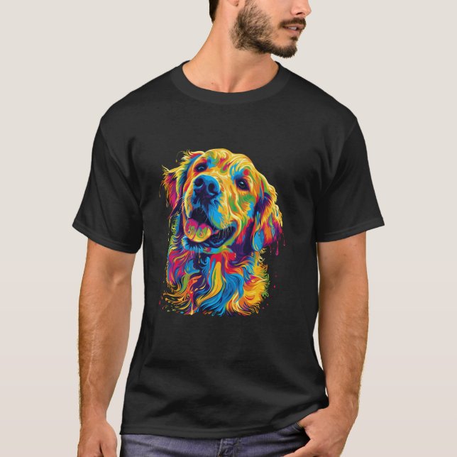Colourful Pop Art Cute Golden Retriever Dog Portra T-Shirt (Front)