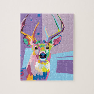 Colourful Pop Art Deer Portrait Jigsaw Puzzle