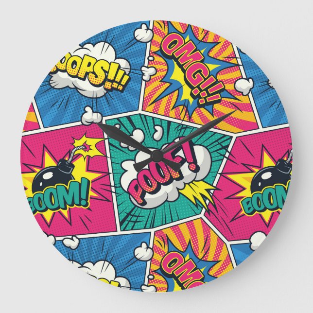 Colourful Pop Art Design - Retro Comic Explosion Large Clock (Front)