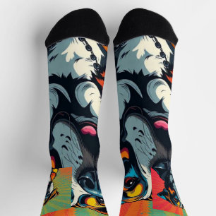Colourful Pop Art Dog Illustration – Bold & Fun Pe Socks