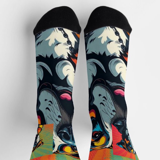 Colourful Pop Art Dog Illustration – Bold & Fun Pe Socks (Top)