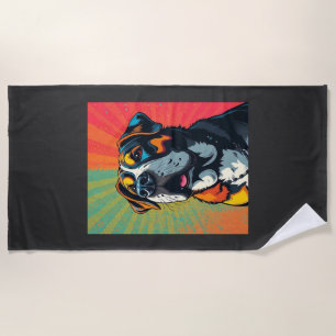 Colourful Pop Art Dog Illustration Bold & Fun Pet Beach Towel