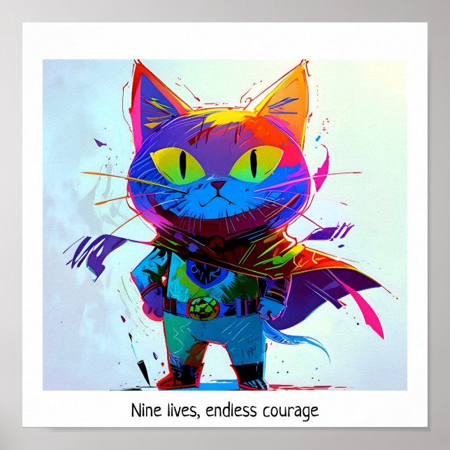 Colourful Pop Art Editable Super Hero Cat Poster (Front)