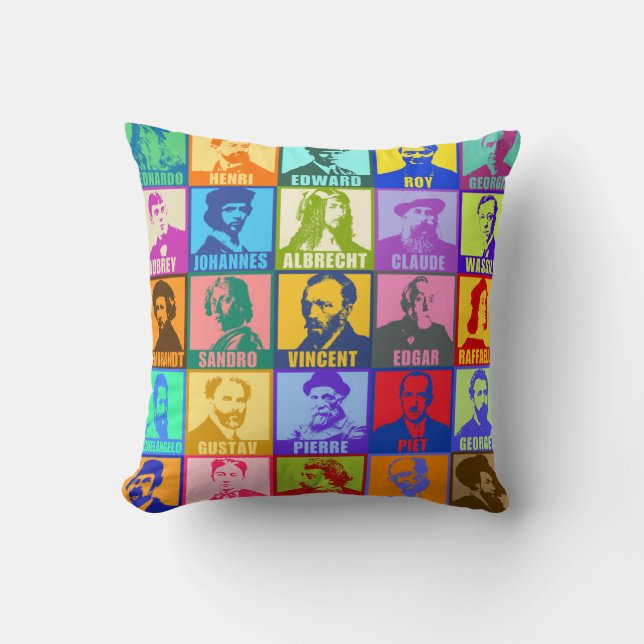 Colourful Pop Art Famous Artists Throw Pillow (Front)