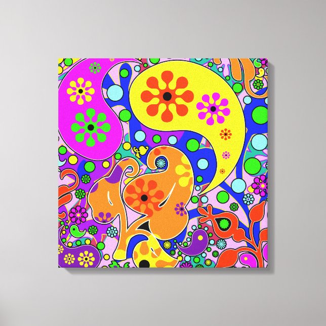 Colourful Pop Art Flowers Retro Paisley Canvas Print (Front)