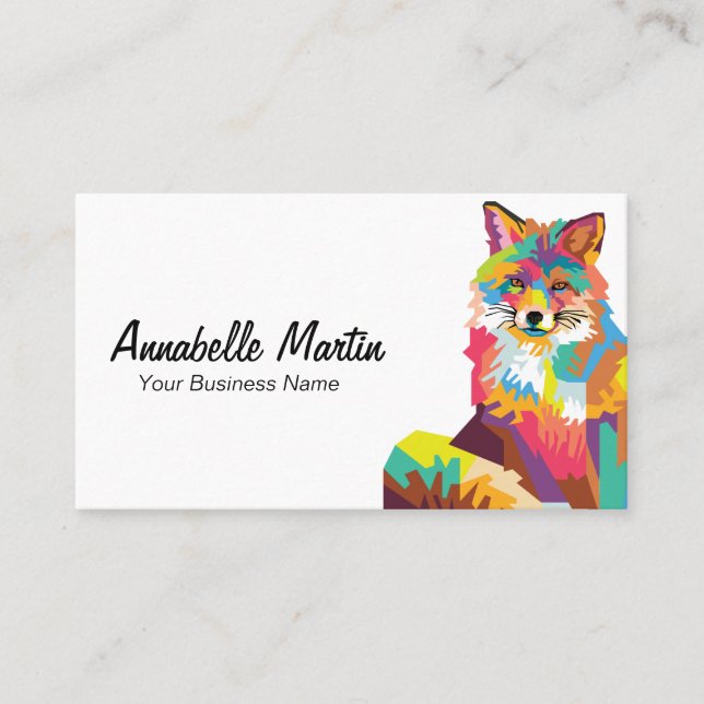 Colourful Pop Art Fox Business Card (Front)
