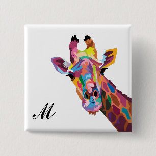 Colourful Pop Art Giraffe Monogrammed 15 Cm Square Badge