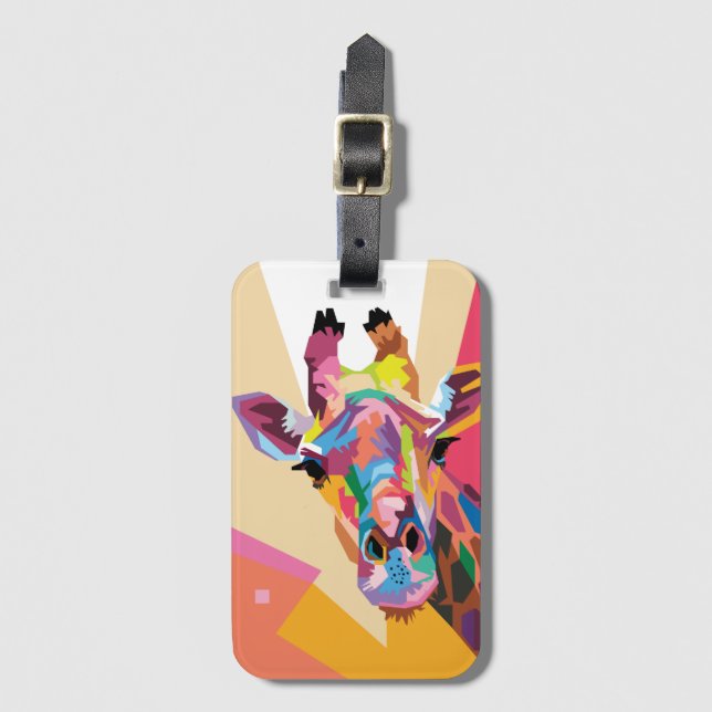 Colourful Pop Art Giraffe Portrait Luggage Tag (Front Vertical)
