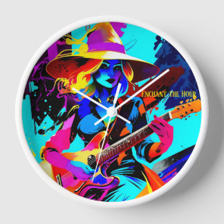 Colourful Pop Art Guitarist Witch Clock