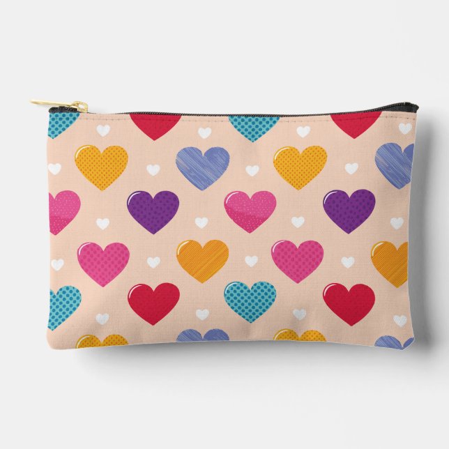 Colourful Pop Art Heart Pattern Accessory Pouch (Front)